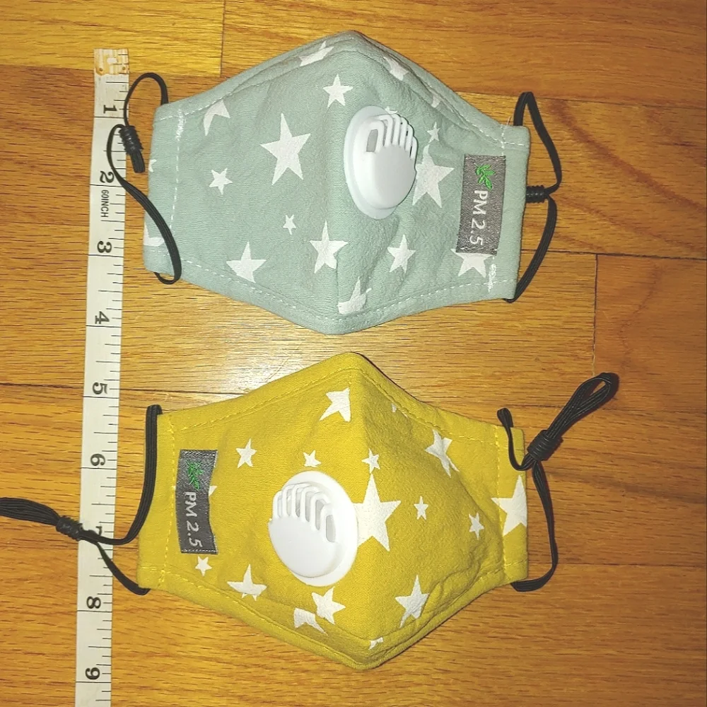Set of 2 Small Children's Face masks Yellow Stars Light Green Stars